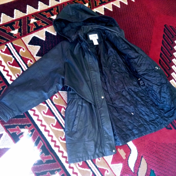 *Vintage Liz Baker ladies.leather PETITE coat, black,sz PL - Picture 2 of 14